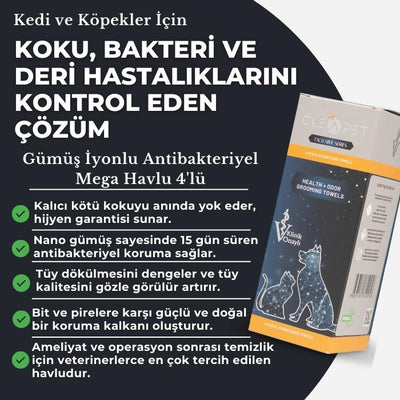 Nano Gümüş İyonlu Antibakteriyel Mega Bakım Havlusu 4'lü- Kedi ve Köpek