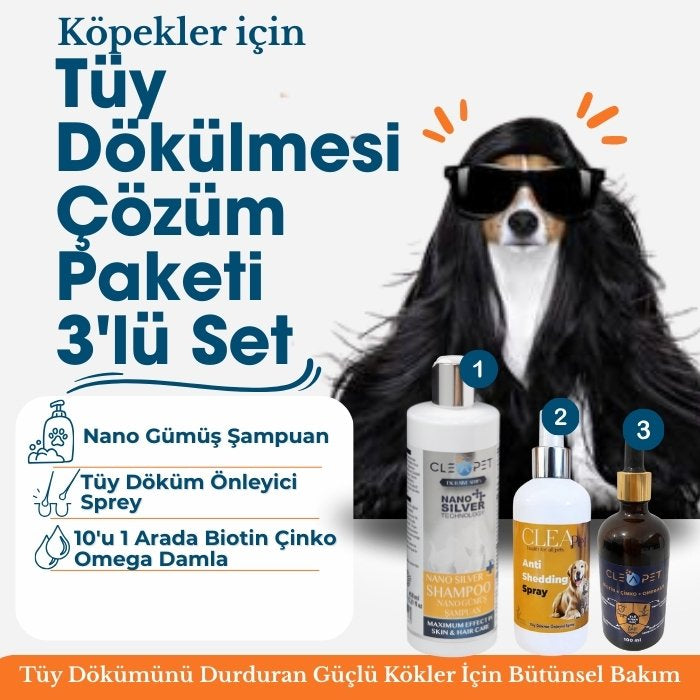 Köpek Tüy Döküm Önleyici 3’lü Set - Deri Onarıcı Çözüm Paketi