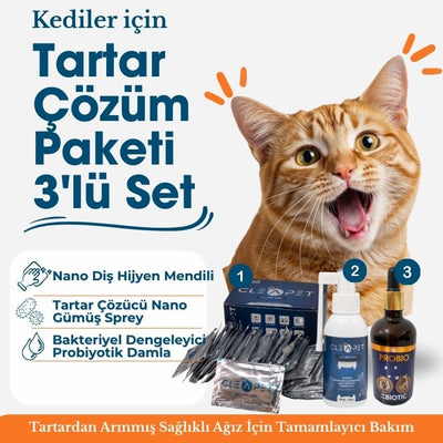 Kedi Diş Taşı ve Tartar Giderici 3'lü Set - Ağız Çözüm Sağlığı Paketi