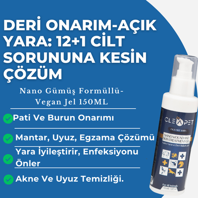 12+1 Cilt Sorununa Kesin Çözüm-Deri Onarım-Yara Jeli 150 ml- Köpek Kedi