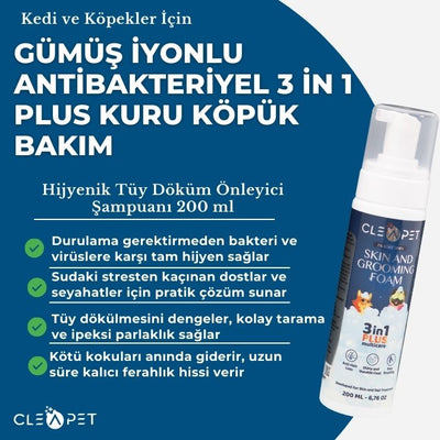 Tüy Dökülme Önleyici Nano Kuru Köpük Şampuan Kedi &amp; Köpek – 200 ml