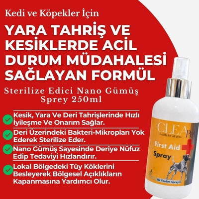 Acil Durum Yara, Kesik ve Tahriş Onarıcı Nano Gümüş Sprey 250ml - Kedi Köpek