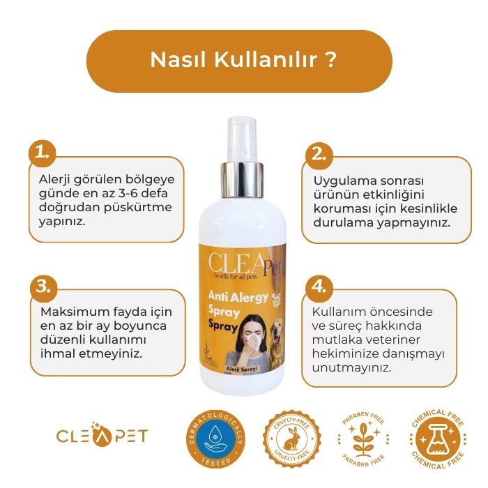 Alerjik Reaksiyon Karşıtı Sprey 250ml - Kedi Köpek
