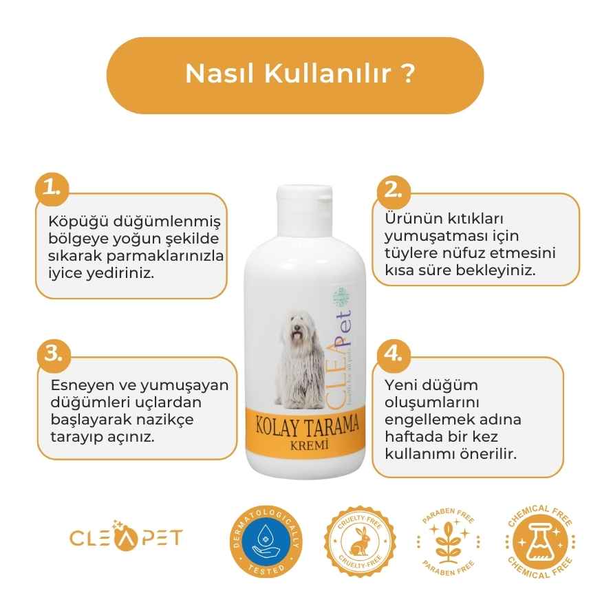 Kolay Tarama Etkili Yoğun Düğüm-Kıtık Çözücü Tüy Kremi - Kedi ve Köpek 250 ml