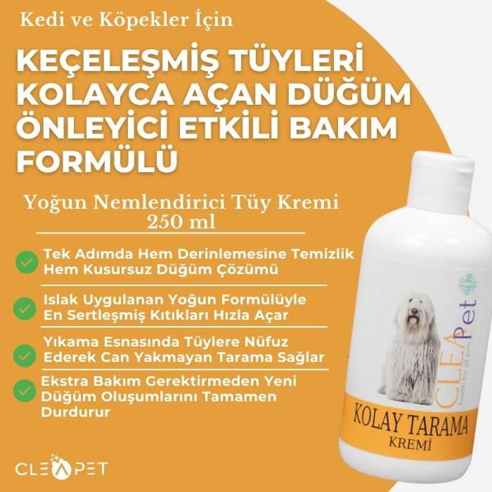 Kolay Tarama Etkili Yoğun Düğüm-Kıtık Çözücü Tüy Kremi - Kedi ve Köpek 250 ml