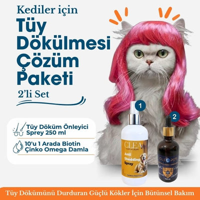 Kedi Tüy Dökülmesi Önleyici 2'li Set - Deri Bakım Çözüm Paketi