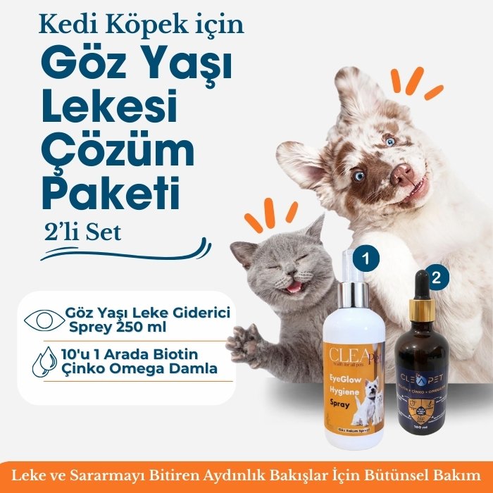 Göz Yaşı Leke Giderici 2'li Çözüm Paketi - Kedi Köpek Göz Çevresi Bakımı
