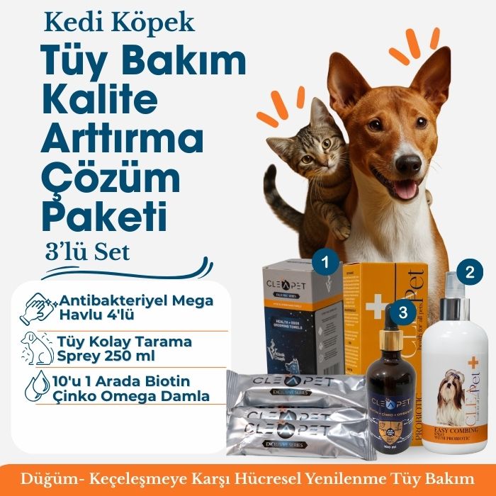 Kedi Köpek Tüy Bakım ve Kalite Arttırma 3’lü Set - Kolay Tarama Kiti