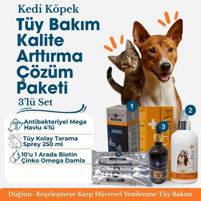 Kedi Köpek Tüy Bakım ve Kalite Arttırma 3'lü Set - Kolay Tarama Kiti