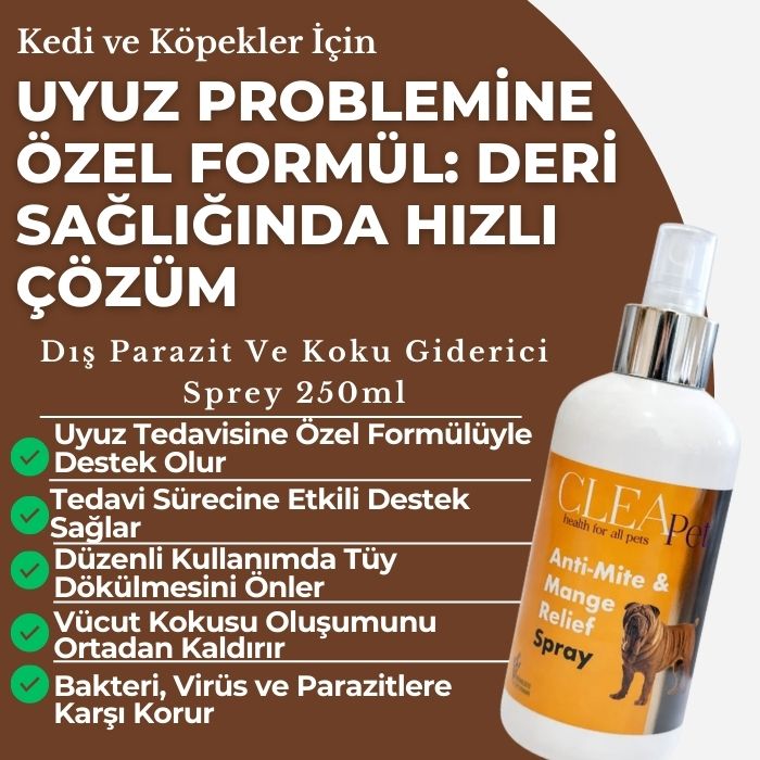 Uyuz ve Dış Parazit Karşıtı Sprey 250ml - Koku Giderici - Kedi Köpek