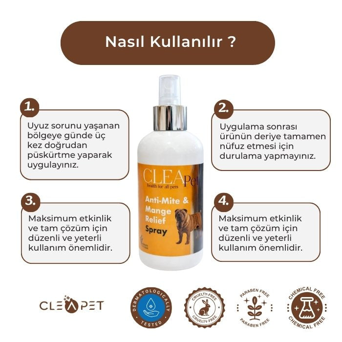 Uyuz ve Dış Parazit Karşıtı Sprey 250ml - Koku Giderici - Kedi Köpek