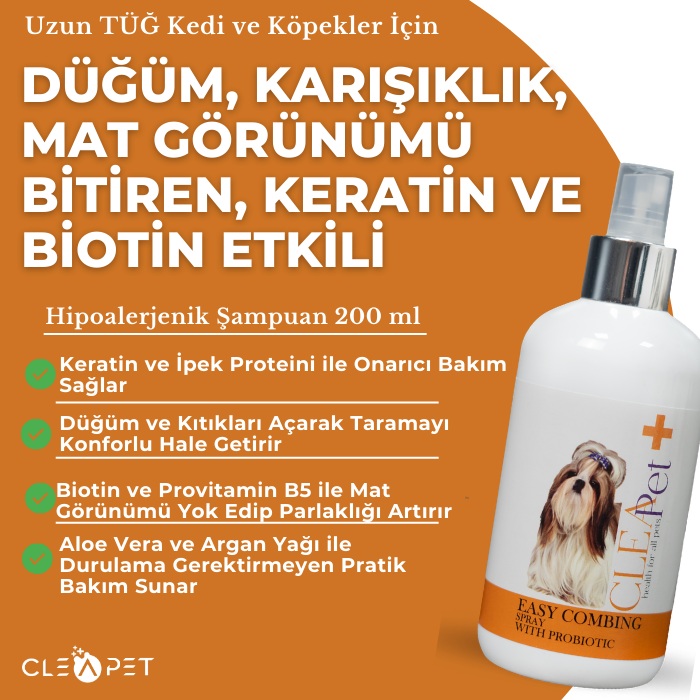 Uzun Tüy Açıcı Sprey – Düğüm ve Kıtık Çözücü – Kedi & Köpek – 250ml
