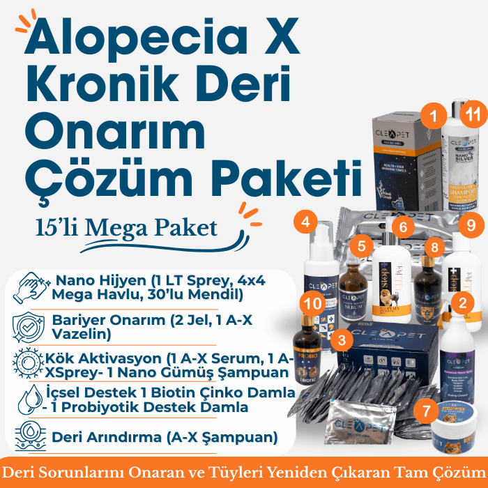 Alopecia X Deri Onarıcı Tüy Çıkarıcı Set 15'li- Veteriner Destekli Çözüm Paketi-Köpek