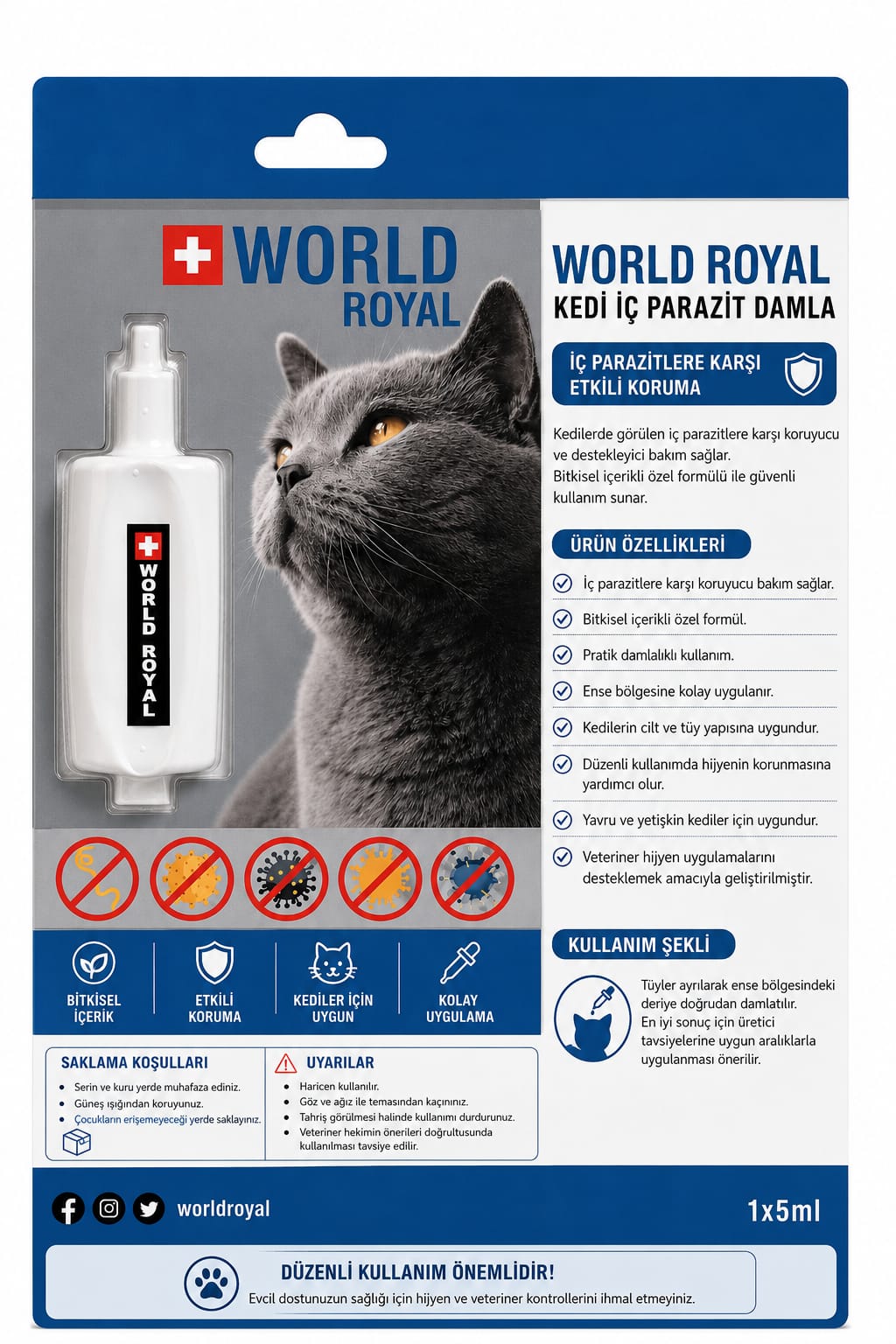 World Royal Kedi İç Parazit Jeli 5 ml