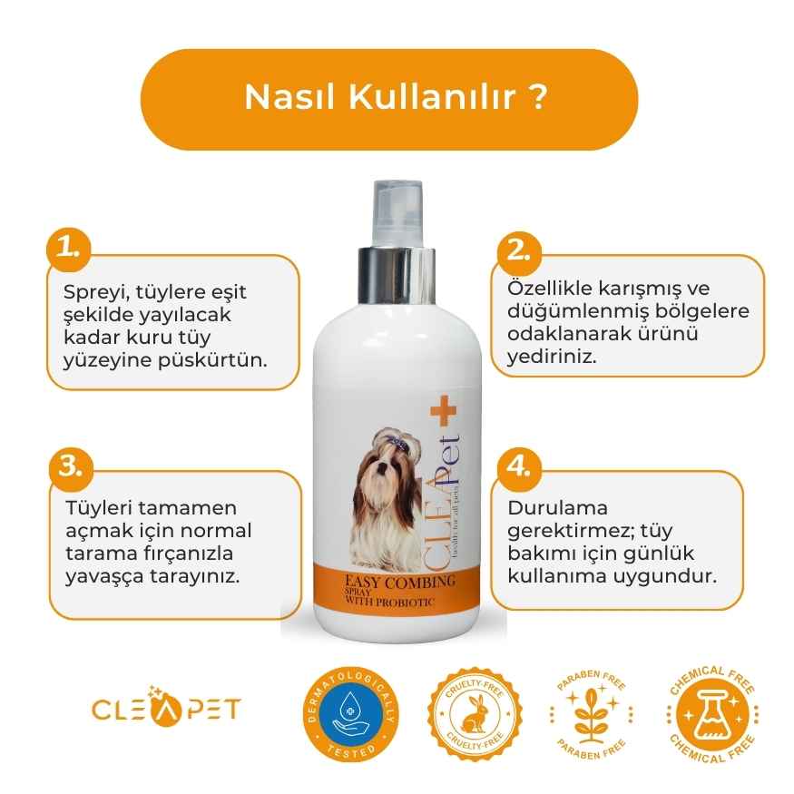 Uzun Tüy Açıcı Sprey – Düğüm ve Kıtık Çözücü – Kedi & Köpek – 250ml